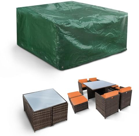 KEPLIN Garden Bench Cover – Outdoor Patio Bench Waterproof Cover – Heavy Duty, All Weather Green Plastic Furniture Shield with UV Protection – 89x89x66cm