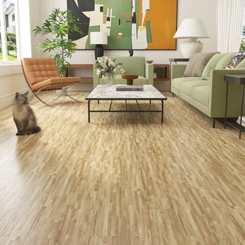 Livelynine PVC Adesivo Pavimento Legno Listoni Finto Parquet Laminato Chiaro 90x15 Pavimento PVC Adesivo Bagno Impermeabile 36-Pezzi Rivestimento Pavimento Cucina Parquet Adesivo Pavimenti Camera
