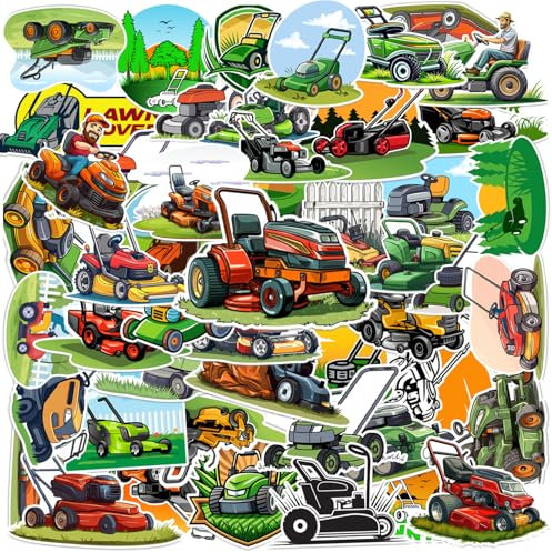 50PCS Lawn Mower Stickers Green Tractor Lawnmower Farm Party Favors Birthday Party Decorations Vinyl Waterproof Stickers for Water Bottle Laptop Luggage Helmet Gifts for Teens Boys Girls Adult