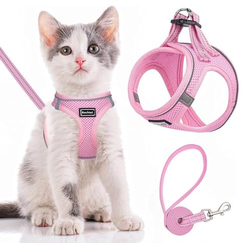 TOEECY Hundegeschirr Anti Zug Geschirr Ausbruchsicher Verstellbare Weich Gepolsterte Katzengeschirr mit Leine Air Mesh Atmungsaktiv Brustgeschirr für Hunde Katze (Rosa-L)