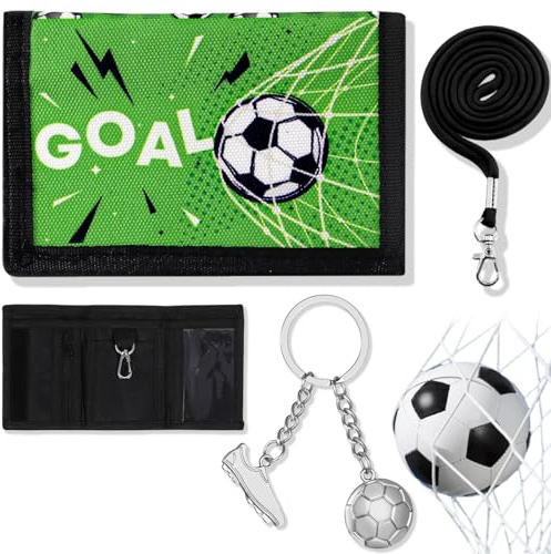 Brateuanoii Portefeuille Pour Garçon Portefeuille à Motif De Football, Portefeuille Pour Enfants Pour Garçons Et Filles, Clés De Chaussure De Football Porte-Portefeuille, Pliable Garçon Portefeuille