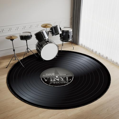 Z·Bling Schlagzeugteppich Rund 160cm,Schlagzeug Teppich rutschfest,Schallschutz Teppich für e Drumset,Drum Teppich für Schlagzeug Elektronisch,Drum Kit,Klavier (Schwarz D)