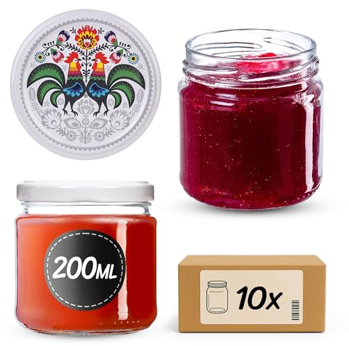 KADAX Set di 10 barattoli in Vetro 200ml Ø66 – Tappo a Vite ermetico, Lavabili in lavastoviglie, per marmellate, Miele, Conserve e spezie