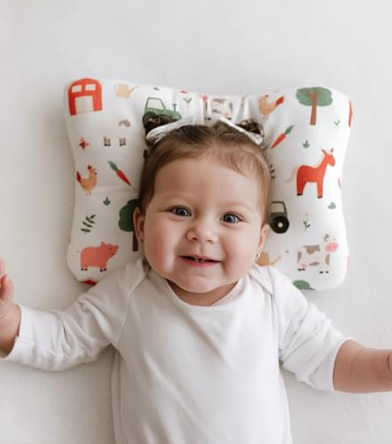 Stork Drop – Baby Support Pillow with Gentle Head & Neck Cushioning | Soft 3D Air Mesh | Breathable, Washable & Skin-Friendly | For Supervised Playtime & Tummy Time | Farmyard Animals