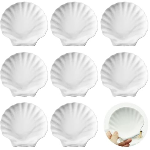 Sertay 8 Stück Muschelform Schüssel, Muschel Keramik Saucenschalen, Stapelbar Muschelform Dessertschale, Servierschale Muschelförmige, Geeignet zum Servieren von Desserts, Snacks, Eis, Nüssen (Weiß)