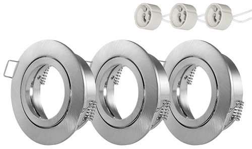 Oley Leuchten 3er Set LUX Frame Einbaurahmen GU10 schwenkbar – Aluminium-Druckguss matt-chrom gebürstet – Einbaurahmen Ø 68mm für LED – inkl. GU10-Fassung