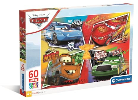 Clementoni Puzzle Maxi Cars 60 Stücke für Kindern 4-6 Jahre, Cartoon | Geschenk für Kinder, Puzzle für Kinder, Made in Italy, 26332