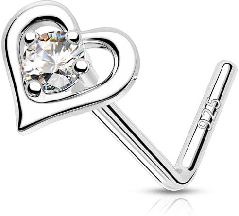 Melighting Clou De Nez En Forme De L En Argent 925 Anneau De Nez Vis De Nez Avec Cz Bijou De Piercing Nasal En Forme De Cœur 20g Bijou Pour Narine