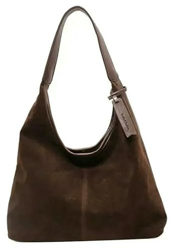 SMMZRF Freizeittasche Damen Wildleder Umhängetasche Vintage Große Kapazität Hobo Bag Einfarbig Beliebte Handtasche