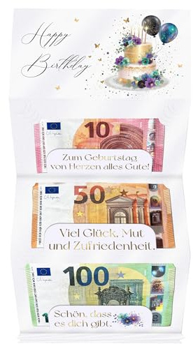 Joli Coon Geldgeschenk Geburtstag STARDUST, mit Kuvert | 300g Perlmuttpapier, ausklappbares Design für bis zu 6 Geldscheine, weißes Kuvert, goldener Siegelsticker