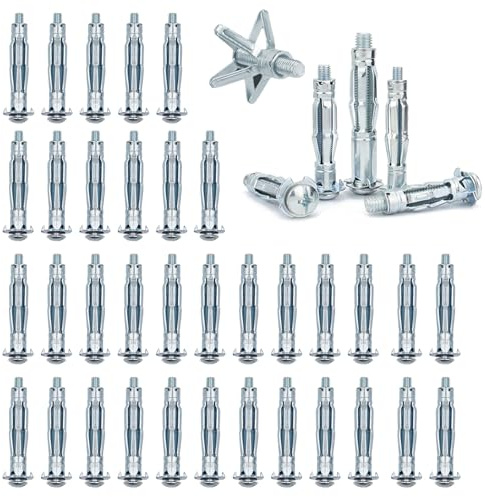 40 Piezas Tuercas de Pétalo, M6 x 52 Galvanizado Tacos Huecos, Tacos Mmetálicos para Pared Hueca Zincados, Tuercas de Pétalo de Tornillo de Expansión, Tacos Metálicos para Pared Hueca