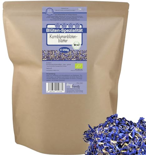 direct&friendly | blaue Kornblumenblütenblätter | Bio | 250g | Kornblumenblüten ohne Kelch | Kochen, Backen, Dekoration, Seifenherstellung