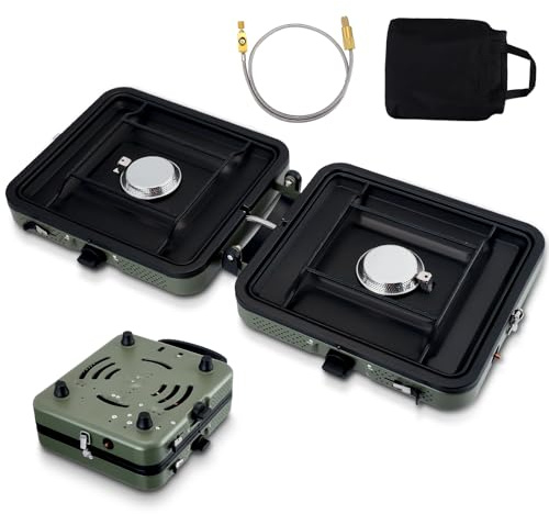 Portable Gas Camping Stove 2 Burner, 2 x2200W Camp Stove with Adjustable Burners & Carrying Handle, 2.4KG Lightweight, Foldable Camping Cooker, Perfect for Camping, Picnic, Hiking, Emergency Cooking