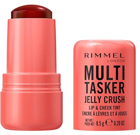 Rimmel Multi Tasker Jelly Crush Lip & Cheek Tint, 300 Peachy Punch, Hydrating Blush and Lip Stain, Easy Removal, Infused with Moisturising Niacinamide, 8.5g
