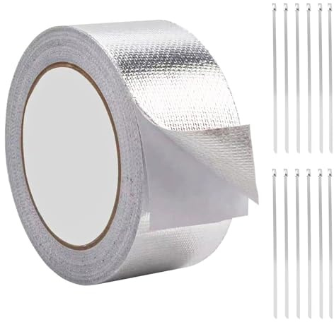 Hitzeschutzband Auspuff, 10M x 5cm Selbstklebendes Dichtband mit 12 Edelstahl Kabelbindern, Auspuff Hitzeschutzband Auspuff Reparaturset für Auto Motorrad Krümmer Reparatur