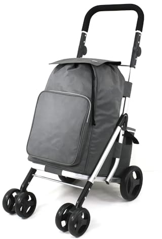 Urban London 6-Wheel Design 74L Capacity (Grey) Folding Shopping Trolley with Cooler Bag Adjustable Handle