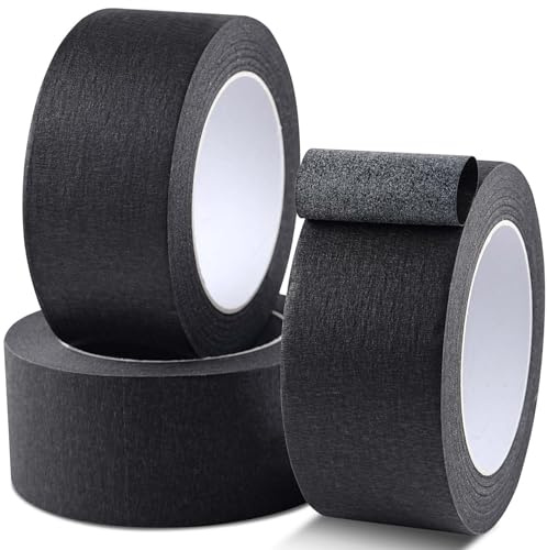 Gicare 3 Rolle Malerkrepp Masking Tape 50mm x 50m Abklebeband Maler für Malerarbeiten, Kreppband Malerband Standard Papierklebeband UV Maler Klebeband für Farbtrennung Renovierungen(schwarz)