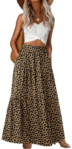 GRECERELLE Womens Summer Long High Waist Boho Skirts Ladies Causal Maxi Casual Elasticated Elegant Flowy A Line Skirt with Pockets for Women UK