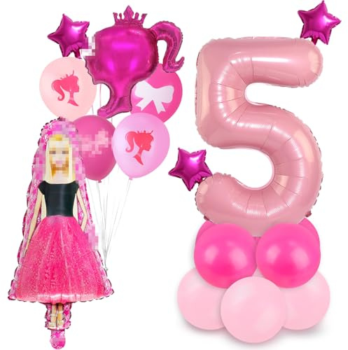 5 Jahre Luftballons Rosa Geburtstag Deko für Mädchen, 5 jahre Geburtstagsdeko Set, Prinzessin Kindergeburtstag Deko mit Latex Ballons Folienballons Luftballons 5 für Kinderparty Geburtstagsfeier