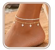 FUNEIA FußKettchen für Frauen Gold Silber Wasserfest FußKettchen für Damen 18k Vergoldet Verstellbar FußKette für Zirkonia Kleeblatt Schmetterlinge Blume FußSchmuck Sommer Strand Modeschmuck Geschenk