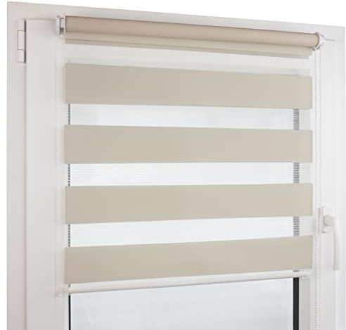 Deco4Me Doppelrollo Klemmfix ohne Bohren - 130 x 200 cm, Beige - lichtdurchlässige & blickdichte Jalousien zum Klemmen - Duo Rollo für Fenster innen, Klemmrollo - Stoffbreite 126 cm