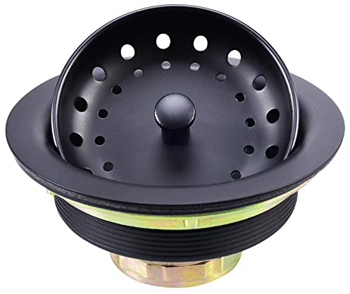 3-1/2 Inch Kitchen Sink Drain with Strainer Stopper Drain Assembly Removable Basket Strainer Plug fit Standard Sink Drain Hole, Stainless Steel (Matte Black)