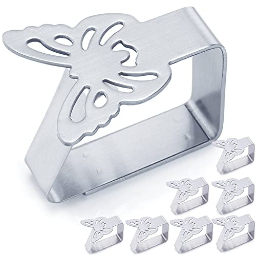 Alinwu Tablecloth Clips for Outdoor Dining Table 8 pcs Picnic Tables Clips Thickened Strong Stainless Steel，Table Cloth Clips Holders Ideal for Outdoor and Indoor,Kitchen, Picnic,Party(Butterfly)