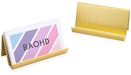 BAOHD Business Card Holder for Desk, Modern Metal Business Card Holder Display, Aluminum Desktop Business Card Organizer, Business Name Card Stands, 2 Pack, Gold