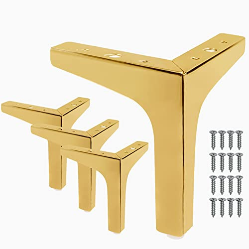Cjueiom 17cm / 7 Inch Gold Furniture Legs Set of 4 | Modern, Metal Triangle, Sofa Legs, Table Legs, Replacement for Cabinet Cupboard Chair Ottoman