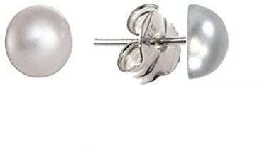 Minoplata Pendientes de Plata con media perla sintética 10 Mm. clásicos para mujer y niña