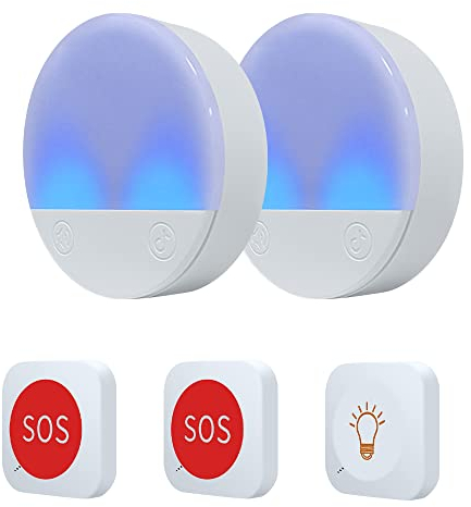 ALEENFOON Haus Wireless Mobiler Alarm Notruf Knopf Hausnotruf Panikalarm Plug In Funkalarm für Pflegebedürftige Geduldig Älterer Kinder Behindert Schwangere (3 zu 2 weiß)