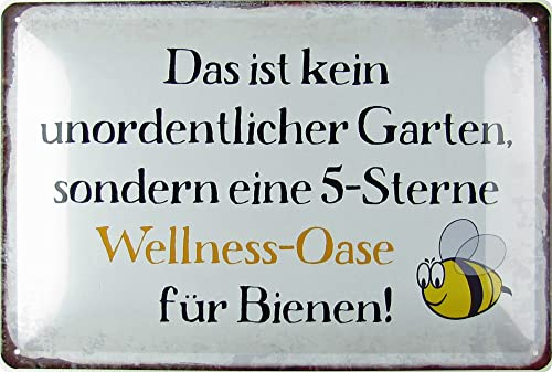 mrdeco Metall Schild 20x30cm gewölbt kein Garten Wellness Oase Biene Deko Blechschild Tin Sign