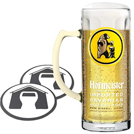 GarageBar | Hofmeister Beer Glass | Pint 50cl Tankard Beer Mug | Official Merchandise | Comes with 2X Beer Drip Mats | 1 Glass