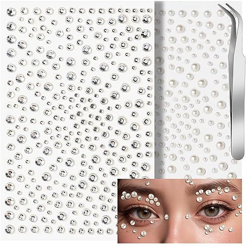 Teenitor Self Adhesive Face & Body Rhinestone Makeup Gems - Festival & Concert Face Jewels, Hair Gems, Stick On Pearls