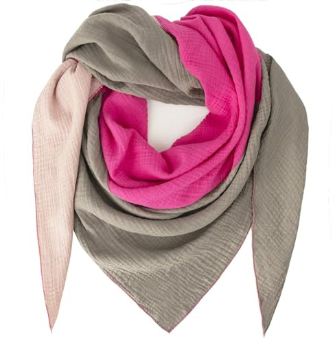 Gloop Donna XXL Maglia Triangolo Sciarpa Foulard Cotone Mussola Sciarpa Senza Graffi sulla Pelle Made in Italy, Rosa-rosa-marrone chiaro, Taglia unica