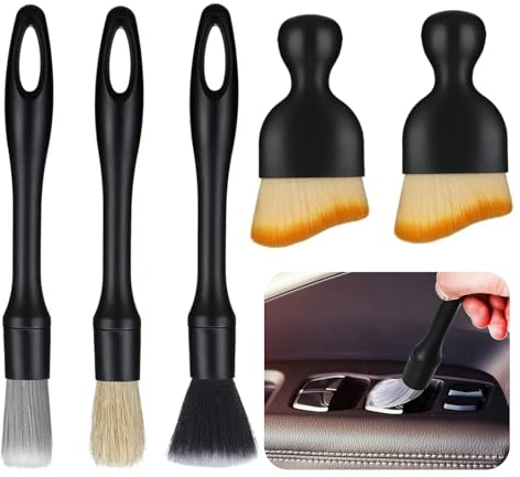 ChAusa 5 Pezzi Pennelli Pulizia Auto,Pennelli Detailing Auto,Pennello Pulizia Auto per la Pulizia di Cerchioni,Interni Auto,Feritoie di Ventilazione e Cruscotti di Auto,Interni e Esterni Cura