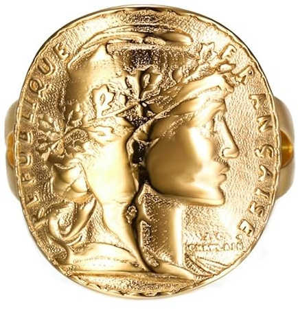 BOBIJOO Jewelry - Bague Femme Chevalière Cintrée Marianne Pièce 20 Francs Louis Napoléon Or Doré Plaqué - 68 (12 US)