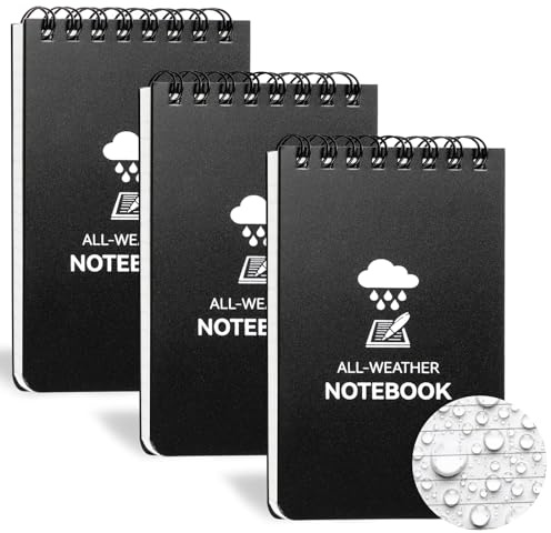 COIDEA 3 Pack Waterproof Notebook, 3 x 5 Pocket Notepad, All Weather Small Pocket Notebook Paper, Mini Spiral Notepad Police Notepad 100 Lined Pages for Outdoor Office