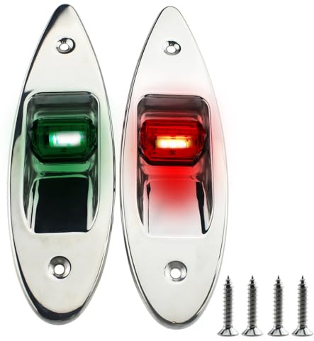 Gloaso Marine 12V LED Shark Eye Navigation Lights, Waterproof, Boat Sides Teardrop Navigation Light, Yacht Bow Light Flush Mount, Pontoon Bright Signal Warning Lamps DC, Stainless, Red&Green 1 Pair