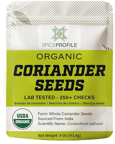 Spice Profile USDA Organic Coriander Seeds, Lab Tested for Heavy Metals, Resealable 4oz Pouch, Dhaniya, Semillas de Cilantro