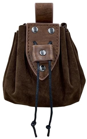 Vintage medeltida fuskläderväska, renässans dragskorempåse, viking cosplay bärbar myntväska, medeltiden tärningsväska för LARP Ren Faire kostymtillbehör (brun B)