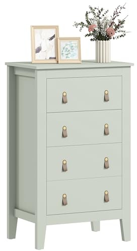 HOMCOM Schlafzimmer Kommode, Moderne 4 Schublade Kommode Schrank mit PU-Leder Griffe und Metall-Führungen für Wohnzimmer, Flur, Eingang, Grün