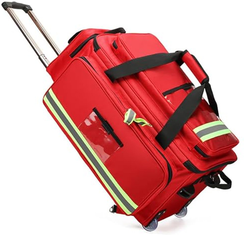 Axazcs Rolling EMT Bag with Wheels, Portable First Aid Bag for Nurses Doctors, Large Capacity Emergency Medical Backpack, Multi-Pocket Design, for Outdoor Hiking, Backpacking, Camping, Traveling