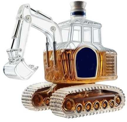 Whiskykaraff – 350 ml, grävmaskinsformad glaskaraff med stoppare, kreativ sprit hällare för whisky och bourbon, bargåva för män, pappa, fäder på födelsedag, bröllop och inflyttningsfest