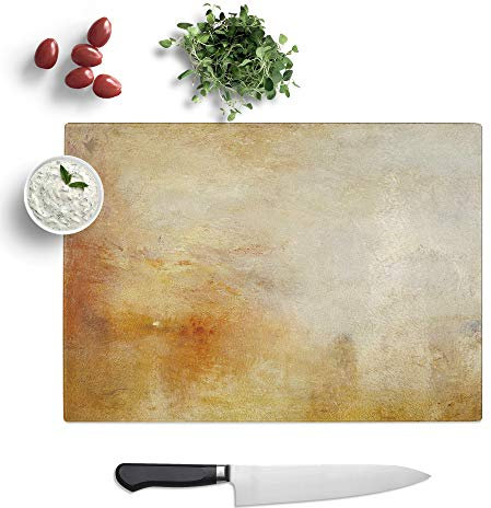 Kitchen Chopping Board Glass - Joseph Mallord William Turner Sun Setting Over a Lake - Textured Worktop Saver Cutting Board - Heat Resistant, Shatterproof and Hygenic - 28.5 x 20 cm