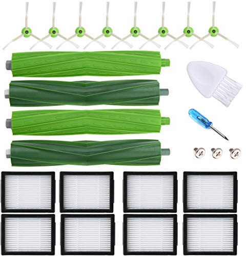 20-Piezas Repuestos para iRobot Roomba E5/ E5154/ E6/ I7+ Combo I5/ J5 | JoyBros Compatible con I7156/ I1/ I1152/ I3/ I3152/ I4/ I5/ I8: 4 Cepillo Rodillos Principal; 8 Cepillos Laterales; 8 Filtros