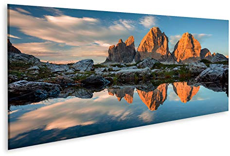 islandburner Bild Bilder auf Leinwand Drei Zinnen oder Tre Cime di Lavaredo mit Reflexion im See bei Sonnenuntergang, Dolomiten, Südtirol, italienische Alpen, Europa Wandbild Poster Leinwandbild ULZ