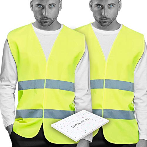 Chalecos de Seguridad amarillo Reflectante. Doble Cinta Reflectiva Alta Visibilidad Transpirable y ligero. Homologado normativas seguridad CE, ISO 20471 y ISO 13688. Talla única adulto. 2 UNIDADES