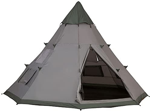 Outsunny 6 Men Tipi Tent, Camping Tent with Mesh Windows, Sewn-in Floor, Two Doors and Carry Bag, Easy Set Up, for Hiking Picnics Outdoor Night, Grey