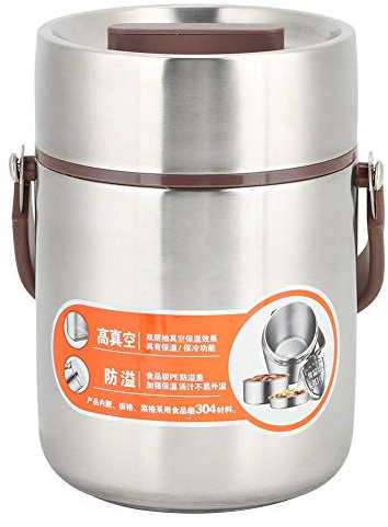 Contenedor de almuerzo al vacío, caja de almuerzo térmica aislada de acero inoxidable de grado alimenticio potable Contenedor de alimentos de gran capacidad Almuerzo para la oficina (1.6L)
